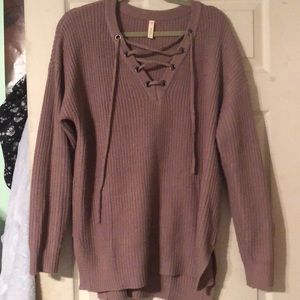 Knit tie front sweater